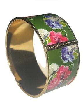 Kate Spade New York Spring Bloom Paper Green Floral Wide Bangle Bracelet